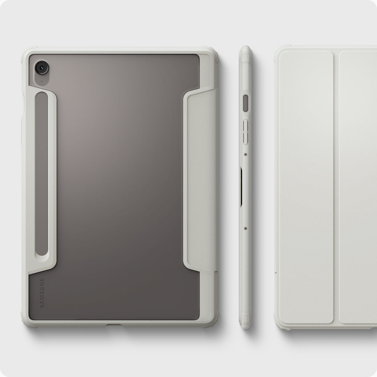 ACS09533 - Galaxy Tab S10 FE Case Ultra Hybrid Pro in Gray showing the back, side and partial front
