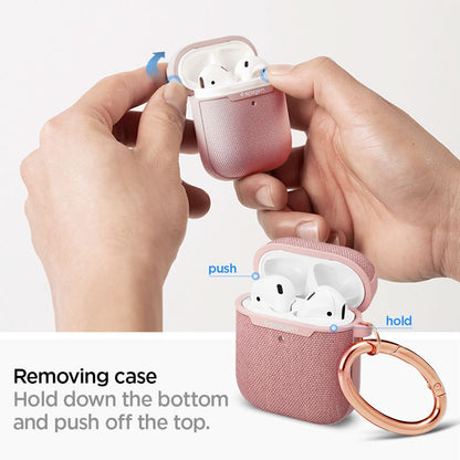 074CS27598 - Apple AirPods 1 / 2 Case Urban Fit in rose gold showing how to remove the case. Hold down the bottom and push off the top