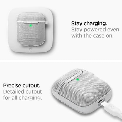 074CS27031 - Apple AirPods 1 / 2 Case Urban Fit in gray showing how it stays charging. Stay powered even with the case on. Precise cutout. Detailed cutout for all charging
