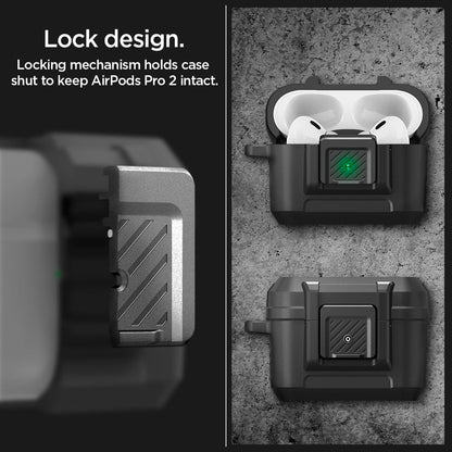 ACS05485 - Apple AirPods Pro 2 Case Lock Fit in matte black showing lock design. Locking mechanism holds case shut to keep AirPods Pro 2 intact