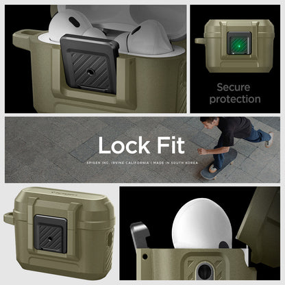 ACS05911 - Apple AirPods Pro 2 Case Lock Fit in vintage khaki showing different angles. Secure protection