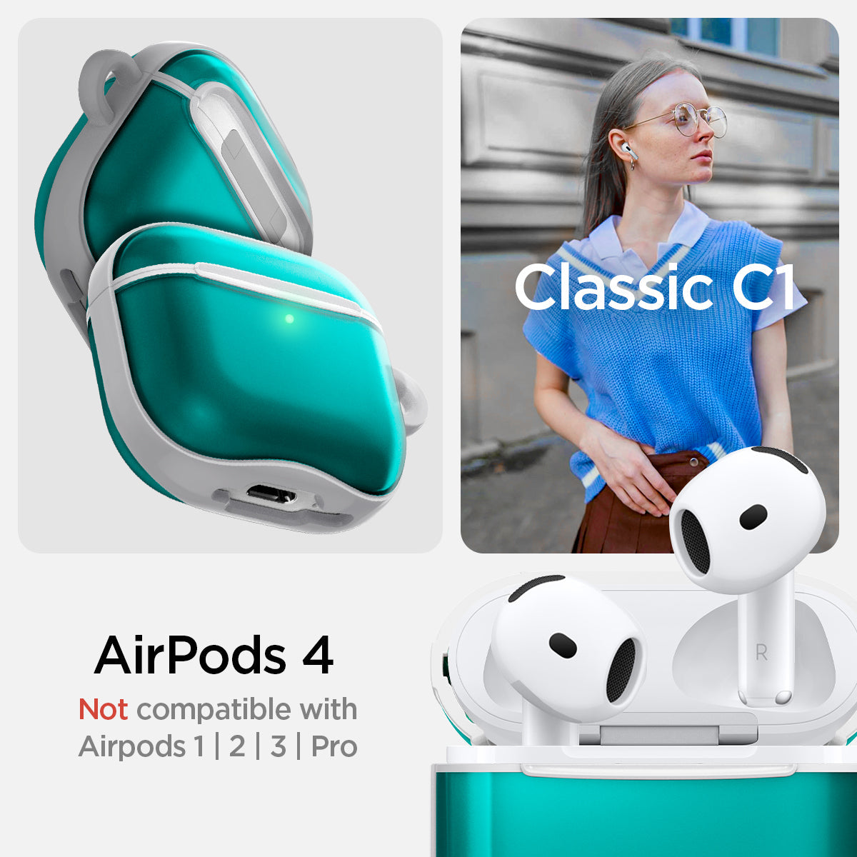 ACS08644 - AirPods 4 Pro / AirPods 4 Classic C1 in Bondi Blue showing the compatibility. Not compatible with Airpods 1 | 2 | 3 | Pro