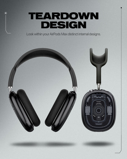 ACS05592 - Airpods Max Series Ultra Hybrid Pro Zero One showing AirPods Max front view and ear cup back view displaying teardown internal component design on case