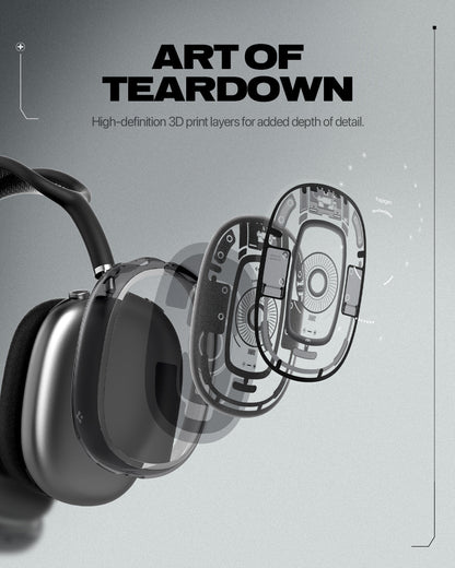 ACS05592 - Airpods Max Series Ultra Hybrid Pro Zero One showing exploded layer view of AirPods Max ear cup with high definition 3D printed teardown design on case surface