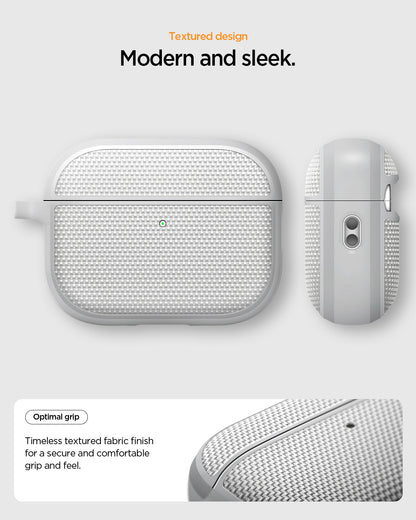 ACS11144 - AirPods Pro 3 Classic Fit case showing modern textured fabric design with front and side views highlighting optimal grip and sleek finish