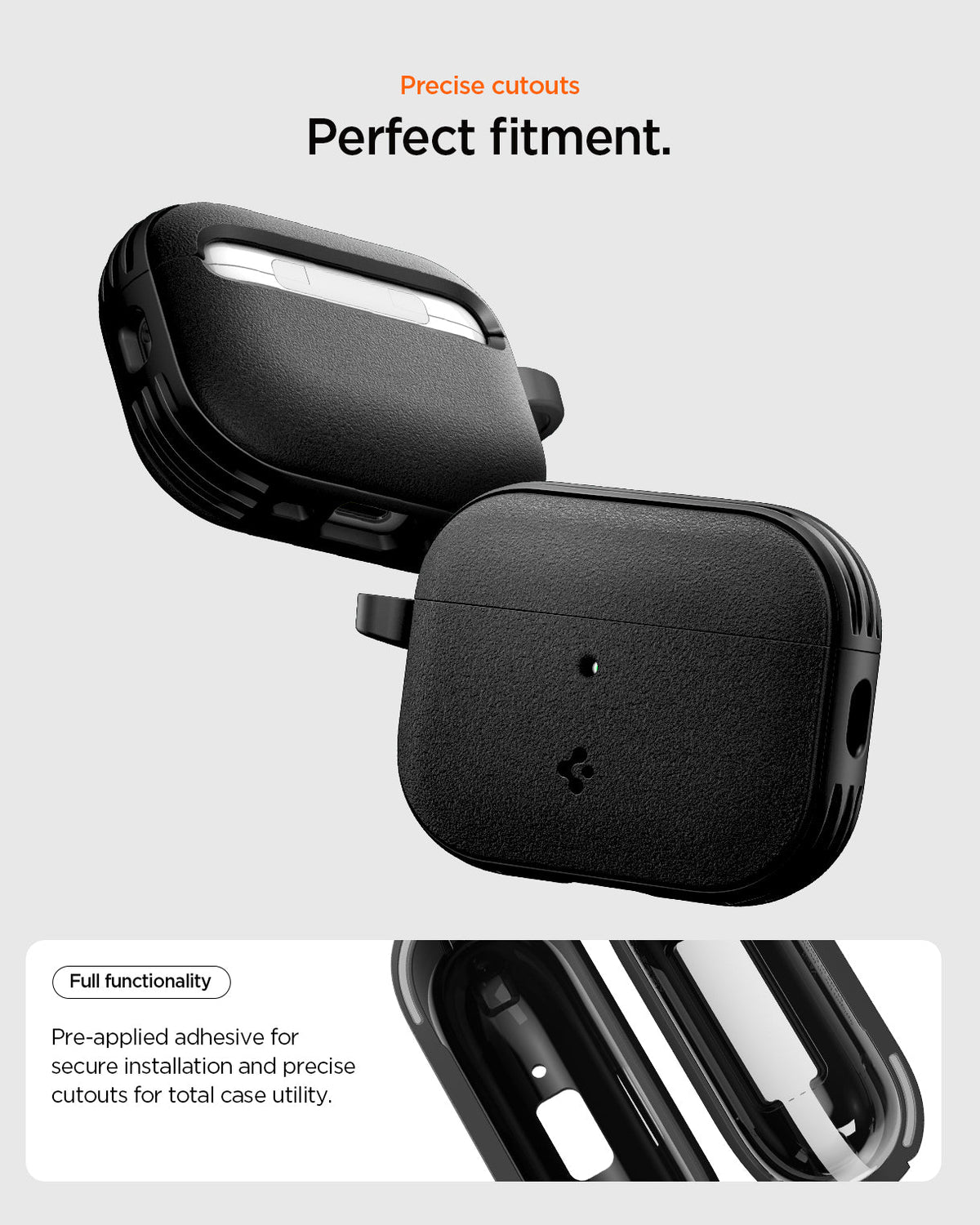 ACS09826 - AirPods Pro 3 Spigen Vault in Matte Black showing precise cutouts. perfect fitment