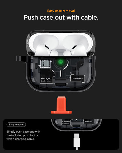ACS09823 - AirPods Pro 3 Series Ultra Hybrid Zero One (MagFit) in Zero One Black showing easy case removal. push case out with cable