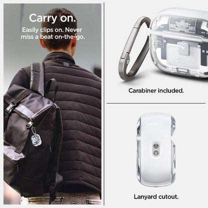 ACS07423 - AirPods Pro 2 Ultra Hybrid Zero One (MagFit) in Zero One White showing how to easily clip it on. Never miss a beat on-the-go