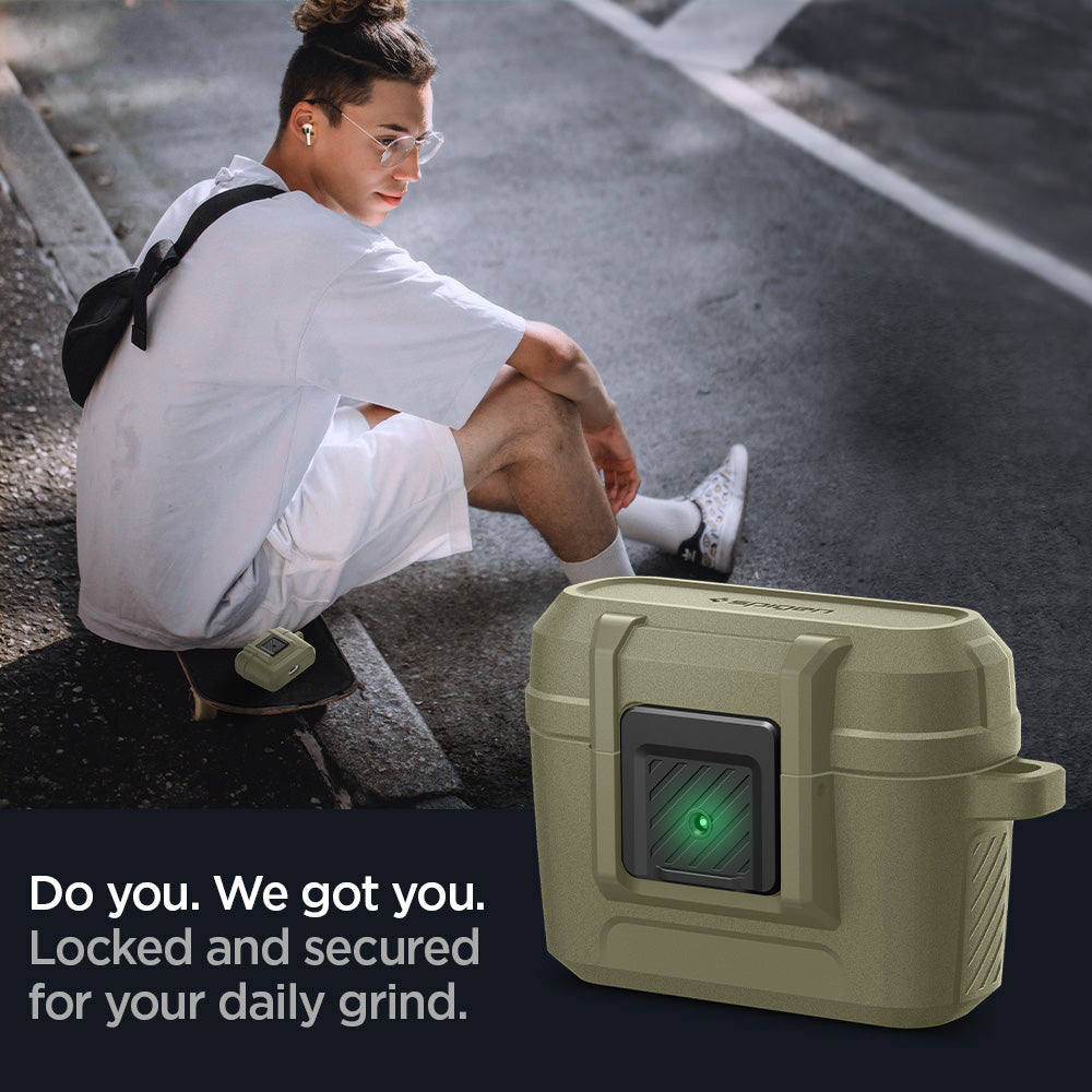 ACS05910 - Apple AirPods Pro Case Lock Fit in vintage khaki showing locked and secured for your daily grind