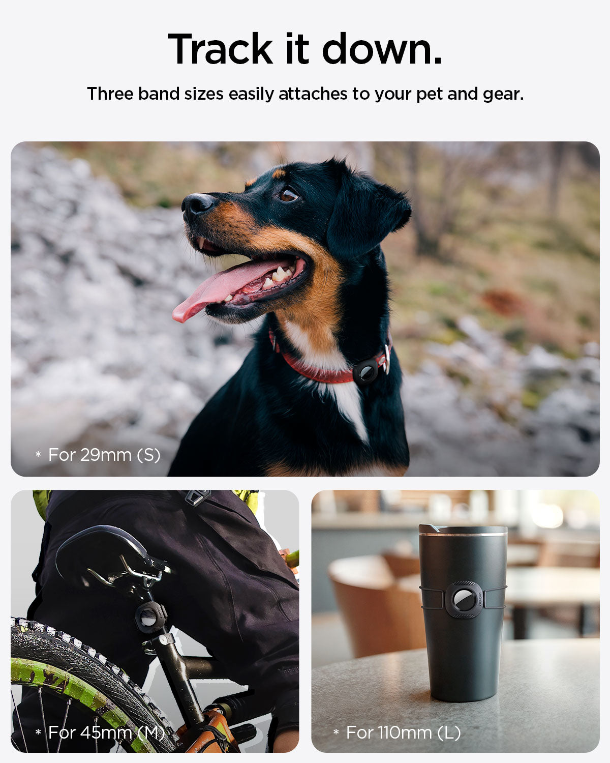 AHP09659 - AirTag Series Tag Armor 2 track it down. three band sizes easily attaches to your pet and gear