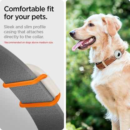 AHP03632 - Apple AirTag Pet Collar ComforTag in cream showing the comfortable fit for your pets. Sleek and slim profile casing that attaches directly to the collar