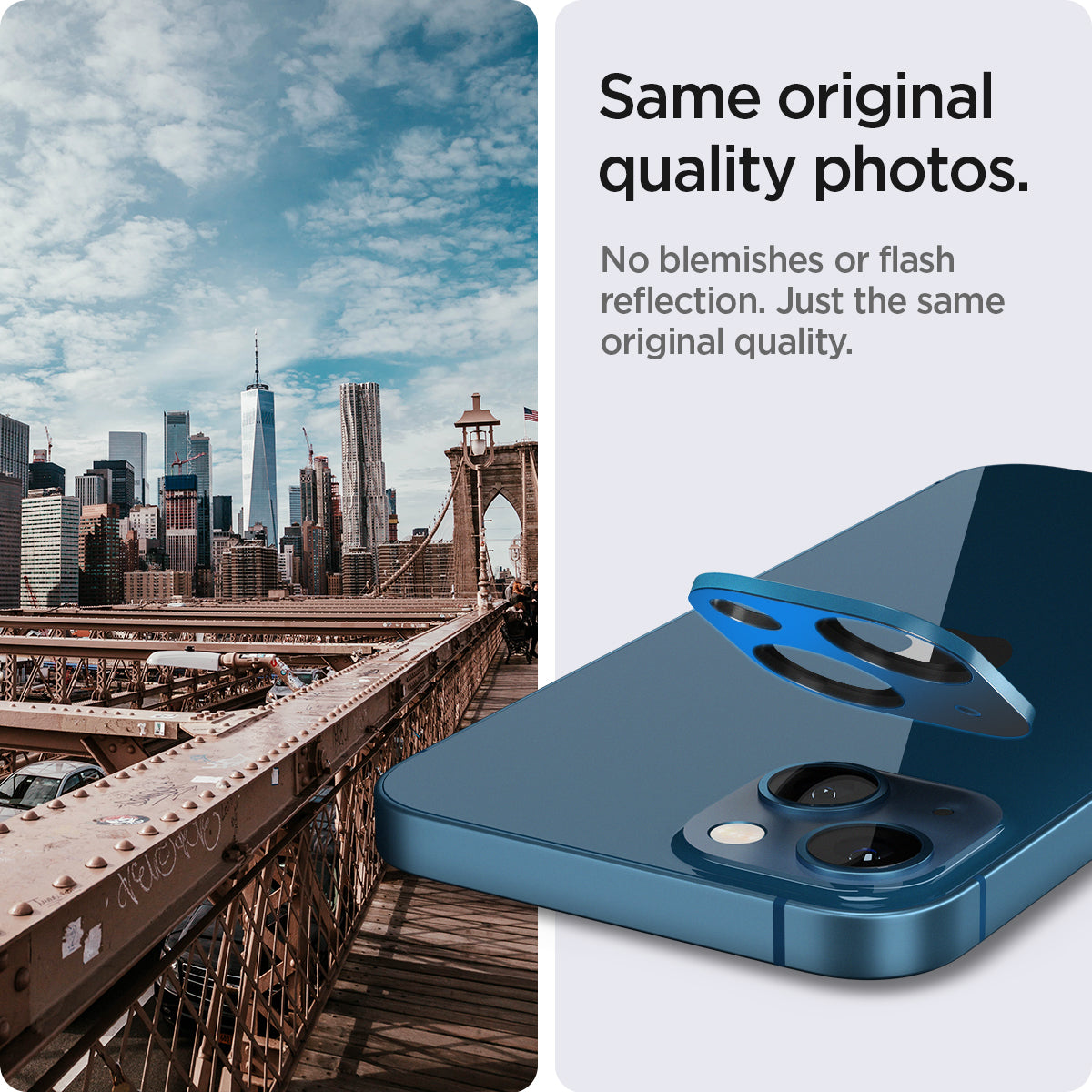 AGL04037 - iPhone 13 Mini / iPhone 13 Optik Lens Protector in blue showing same original quality photos. No blemishes or flash reflection. Just the same original quality.