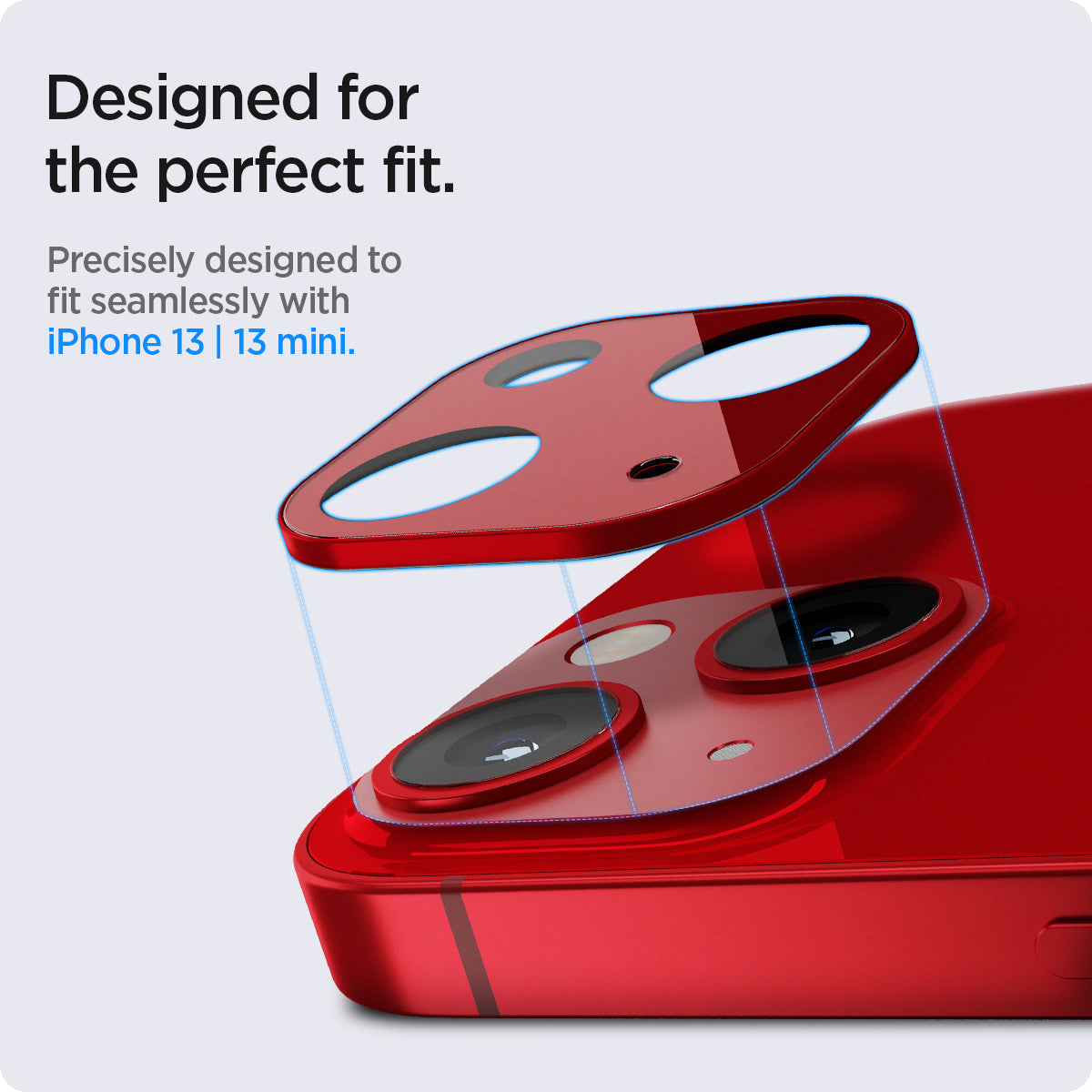 AGL04039 - iPhone 13 Mini / iPhone 13 Optik Lens Protector in red showing designed for the perfect fit. Precisely designed to fit seamlessly with iPhone 13 and 13 mini