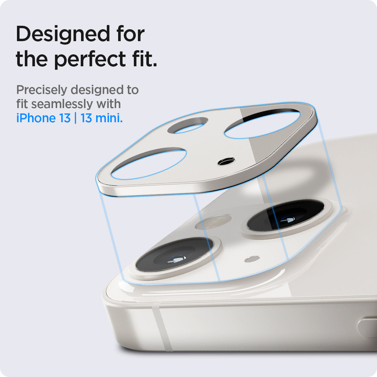 AGL04038 - iPhone 13 Mini / iPhone 13 Optik Lens Protector in starlight showing designed for the perfect fit. Precisely designed to fit seamlessly with iPhone 13 and 13 mini