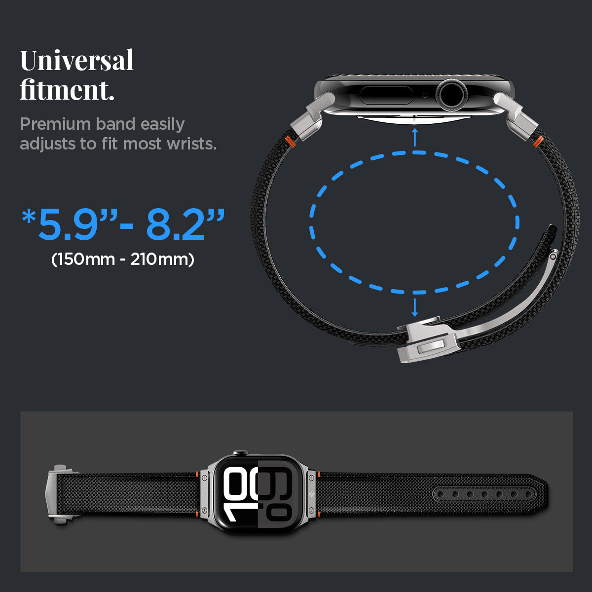 AMP09304 - Apple Watch Ultra (49mm) Classic Fit in Black premium band easily adjusts to fit most wrists (150mm-210mm)