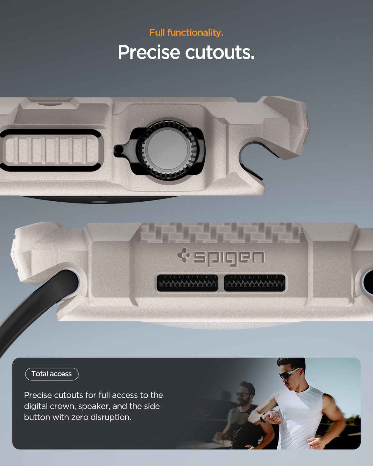 ACS10502 - Apple Watch 10/11 (46mm) Rugged Armor 2 in Dune Beige showing full functionality. precise cutouts.