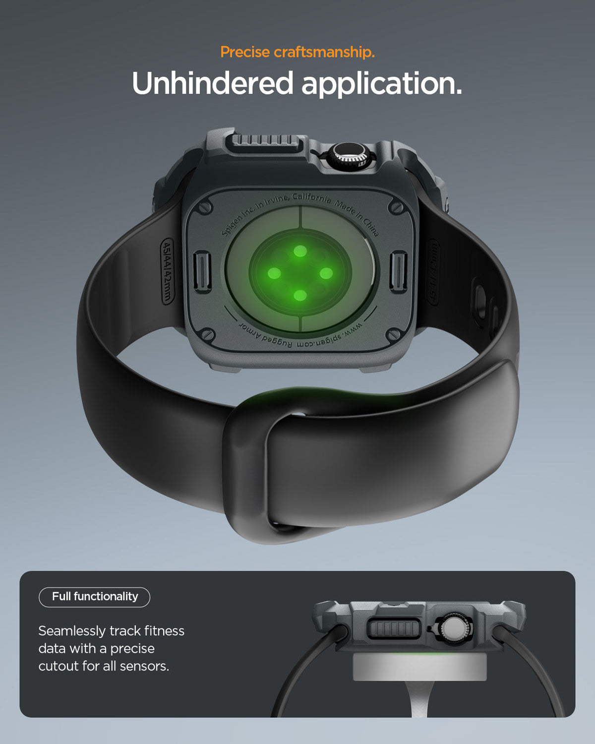 ACS10500 - Apple Watch 10/11 (46mm) Rugged Armor 2 in Dark Gray showing precise craftsmanship. unhindered application