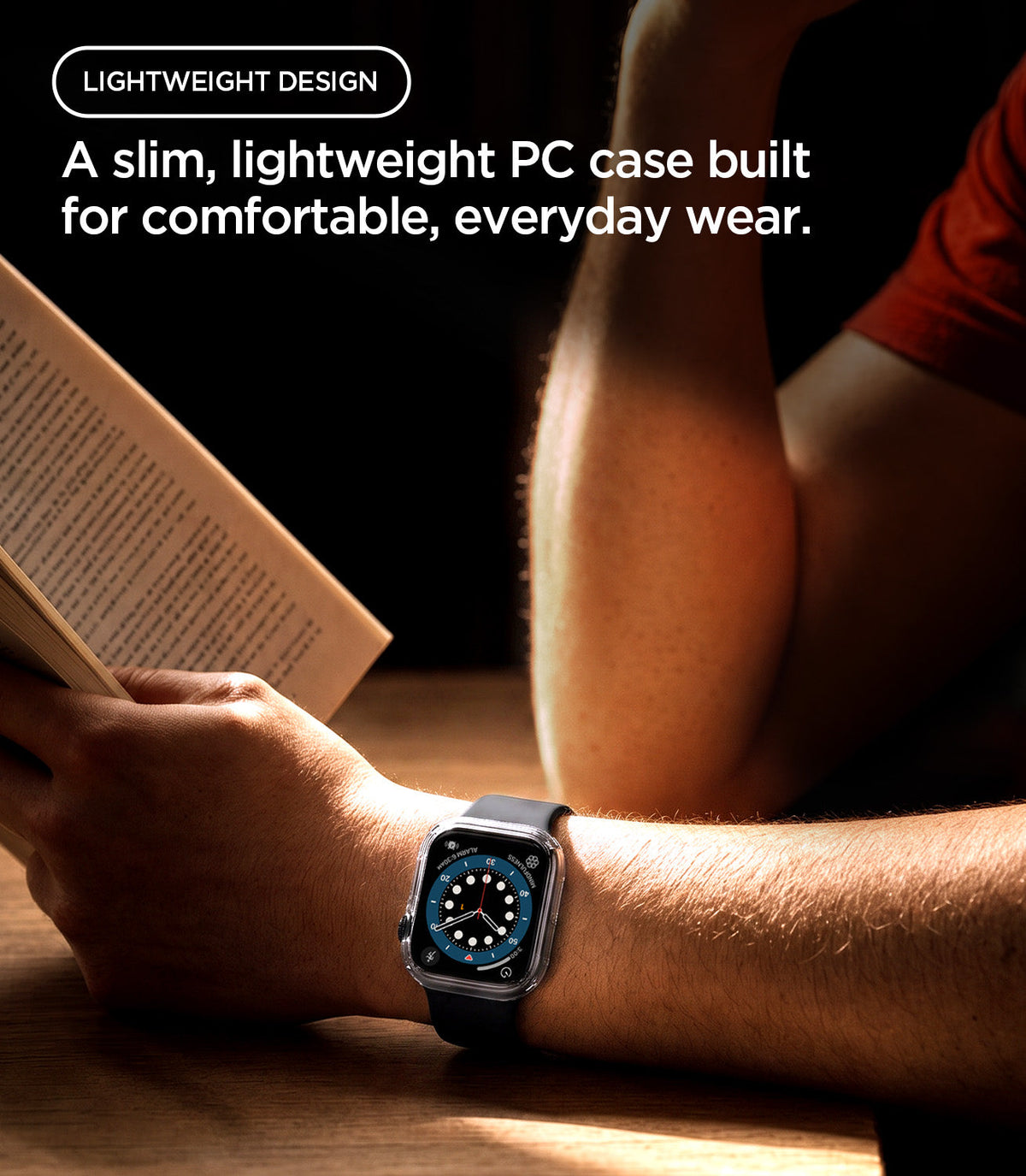 ACS11891 - Apple Watch Series 12(46mm) Case Thin Fit in Crystal Clear showing the lightweight protective case worn on the wrist for comfortable everyday use