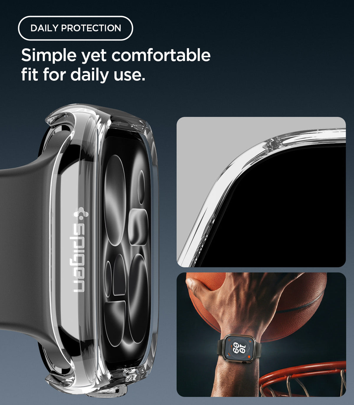 ACS11891 - Apple Watch Series 12(46mm) Case Thin Fit in Crystal Clear showing the protective case with raised edges for added everyday protection