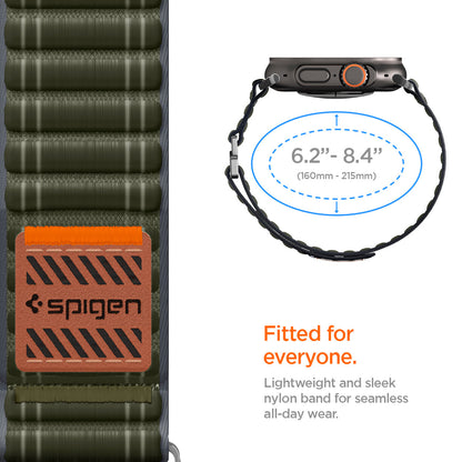 AMP10142 - Apple Watch 10/11 (46mm) WBF0 in Green showing the lightweight and sleek nylon band for seamless all-day wear. 6.2"-8.4" (160mm - 215mm)