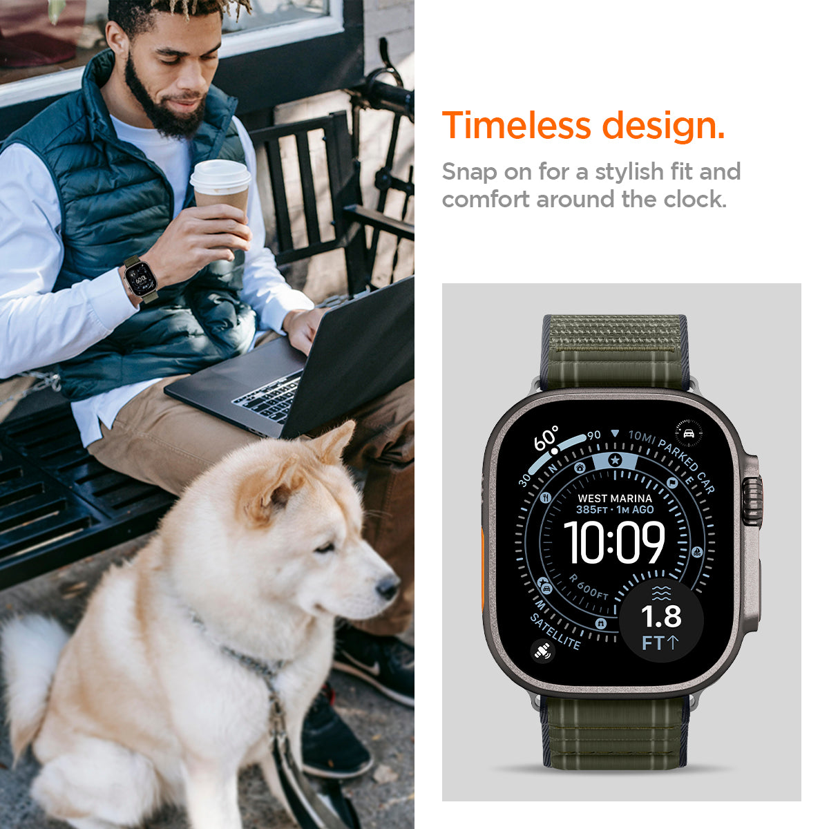 AMP10142 - Apple Watch 10/11 (46mm) WBF0 in Green showing the timeless design. Snap on for a stylish fit and comfort around the clock