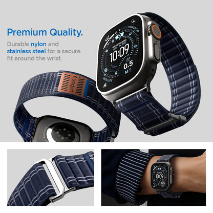 AMP10143 - Apple Watch 10/11 (46mm) WBF0 in Navy showing the premium quality. Durable nylon and stainless steel for a secure fit around the wrist