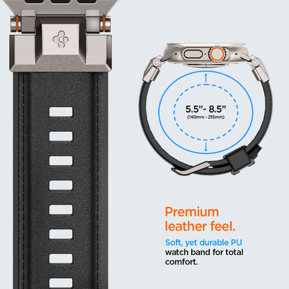 AMP07591 - Apple Watch (49mm) DuraPro Armor PU in Black premium leather feel. Soft, yet durable PU watch band for total comfort.