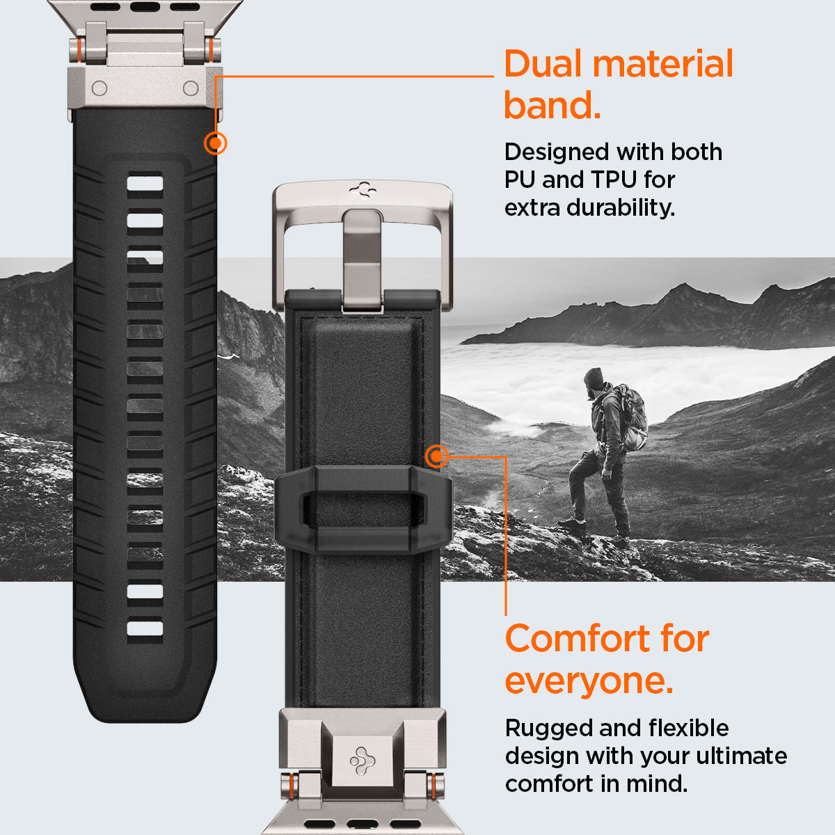 AMP07591 - Apple Watch (49mm) DuraPro Armor PU in Black designed with both PU and TPU for extra durability. Rugged and flexible design with your ultimate comfort in mind.