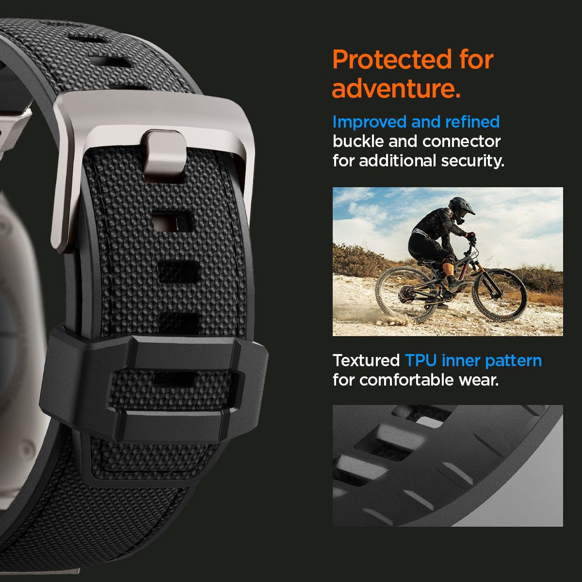AMP06065 - Apple Watch Series DuraPro Armor Watch Band improved and refined buckle and connector for additional security. textured TPU inner pattern for comfortable wear.