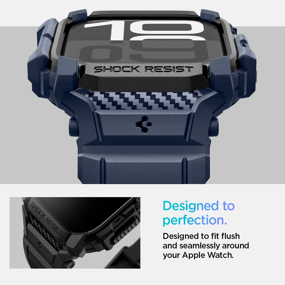 ACS08592 - Apple Watch 10 (42mm) Case Rugged Armor Pro in Navy Blue designed to fit flush and seamlessly around your apple watch.