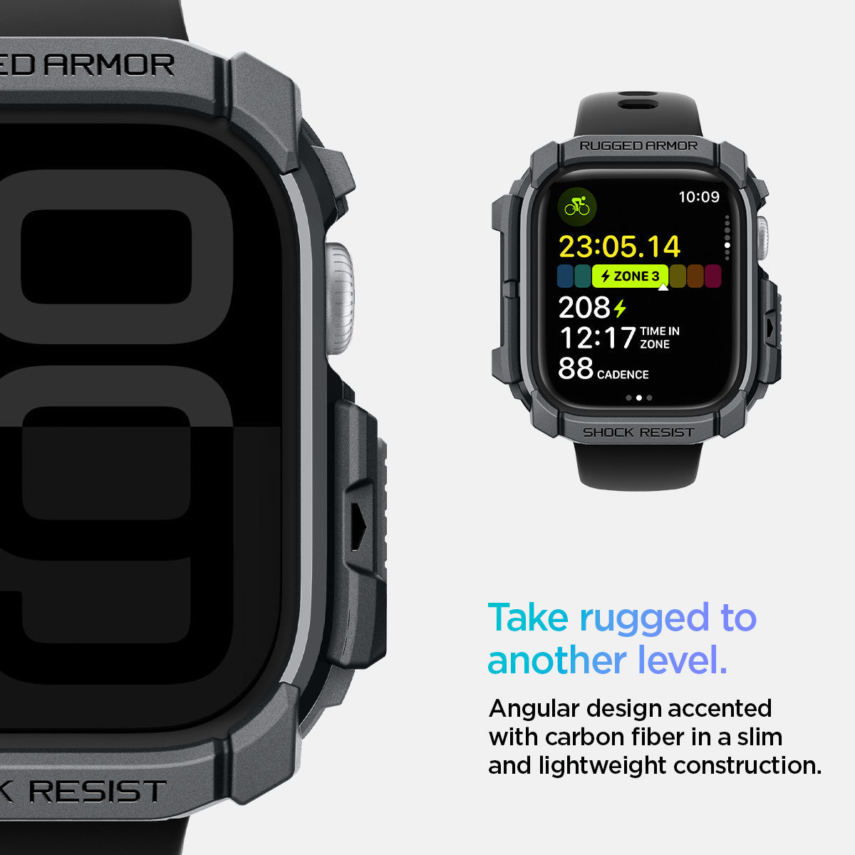 ACS08598 - Apple Watch 10 (46mm) Case Rugged Armor in Dark Gray angular design accented with carbon fiber in a slim and lightweight construction. Take rugged to another level.