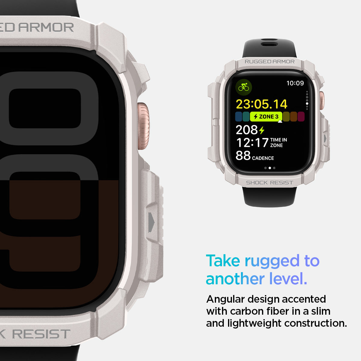 ACS08600 - Apple Watch 10 (46mm) Case Rugged Armor in Dune Beige angular design accented with carbon fiber in a slim and lightweight construction. Take rugged to another level.