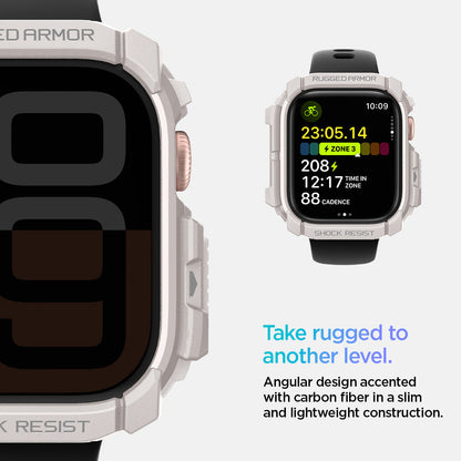 ACS08600 - Apple Watch 10 (46mm) Case Rugged Armor in Dune Beige angular design accented with carbon fiber in a slim and lightweight construction. Take rugged to another level.