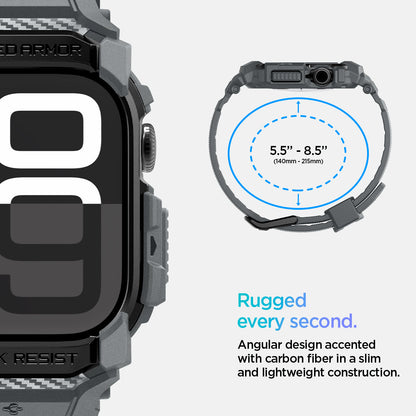 ACS08605 - Apple Watch 10 (46mm) Case Rugged Armor Pro in Dark Gray angular design accented with carbon fiber in a slim and lightweight construction. (140mm-215mm)