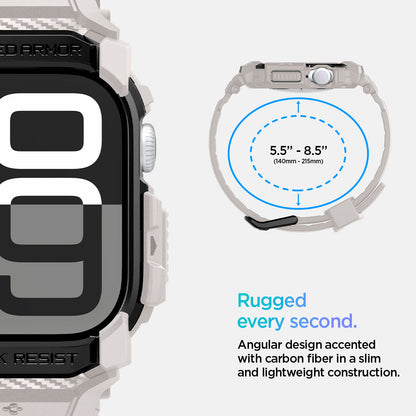 ACS08607 - Apple Watch 10 (46mm) Case Rugged Armor Pro in Dune Beige angular design accented with carbon fiber in a slim and lightweight construction. (140mm-215mm)