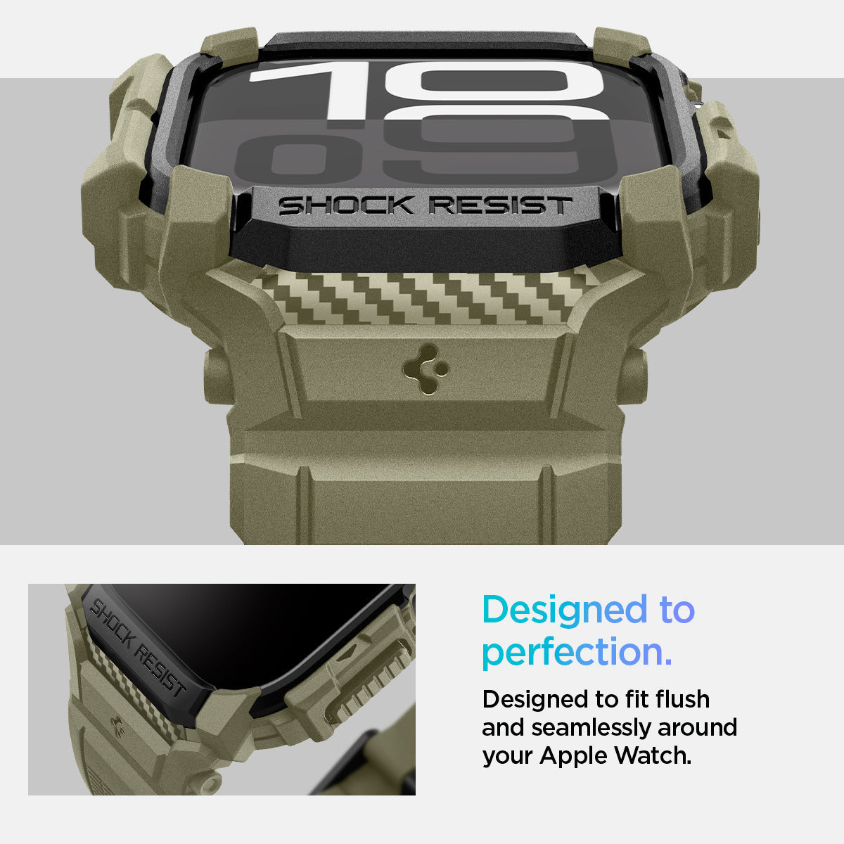 ACS08608 - Apple Watch 10 (46mm) Case Rugged Armor Pro in Vintage Khaki designed to fit flush and seamlessly around your apple watch.