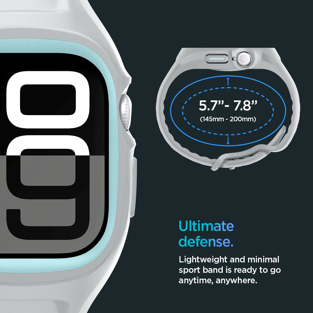 ACS09318 - Apple Watch 10 (46mm) Case Liquid Air Pro in Gray ultimate defense. Lightweight and minimal sport band is ready to go anytime, anywhere. 145mm-200mm.