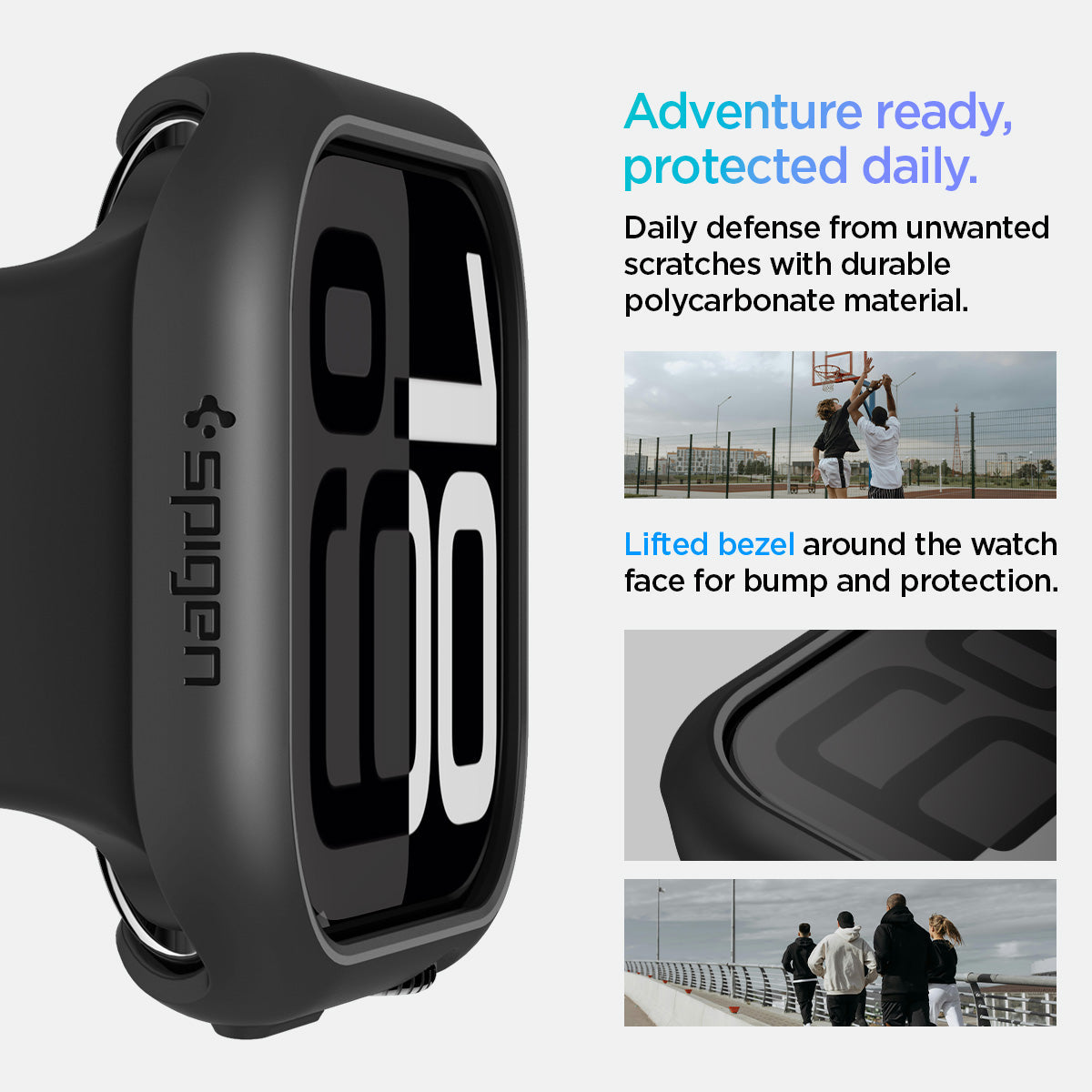 ACS08588 - Apple Watch 10 (42mm) Case Thin Fit in Black daily defense from unwanted scratches with durable polycarbonate material. Adventure ready, protected daily. Lifted bezel around the watch face for bump protection.