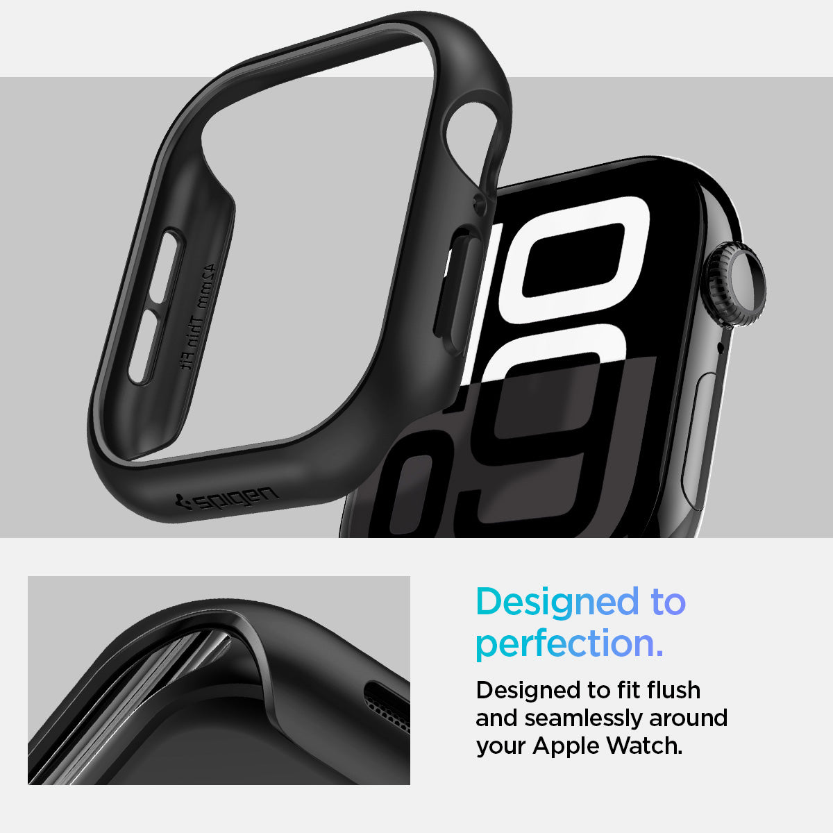 ACS08588 - Apple Watch 10 (42mm) Case Thin Fit in Black designed to fit flush and seamlessly around your apple watch. Designed to perfection.