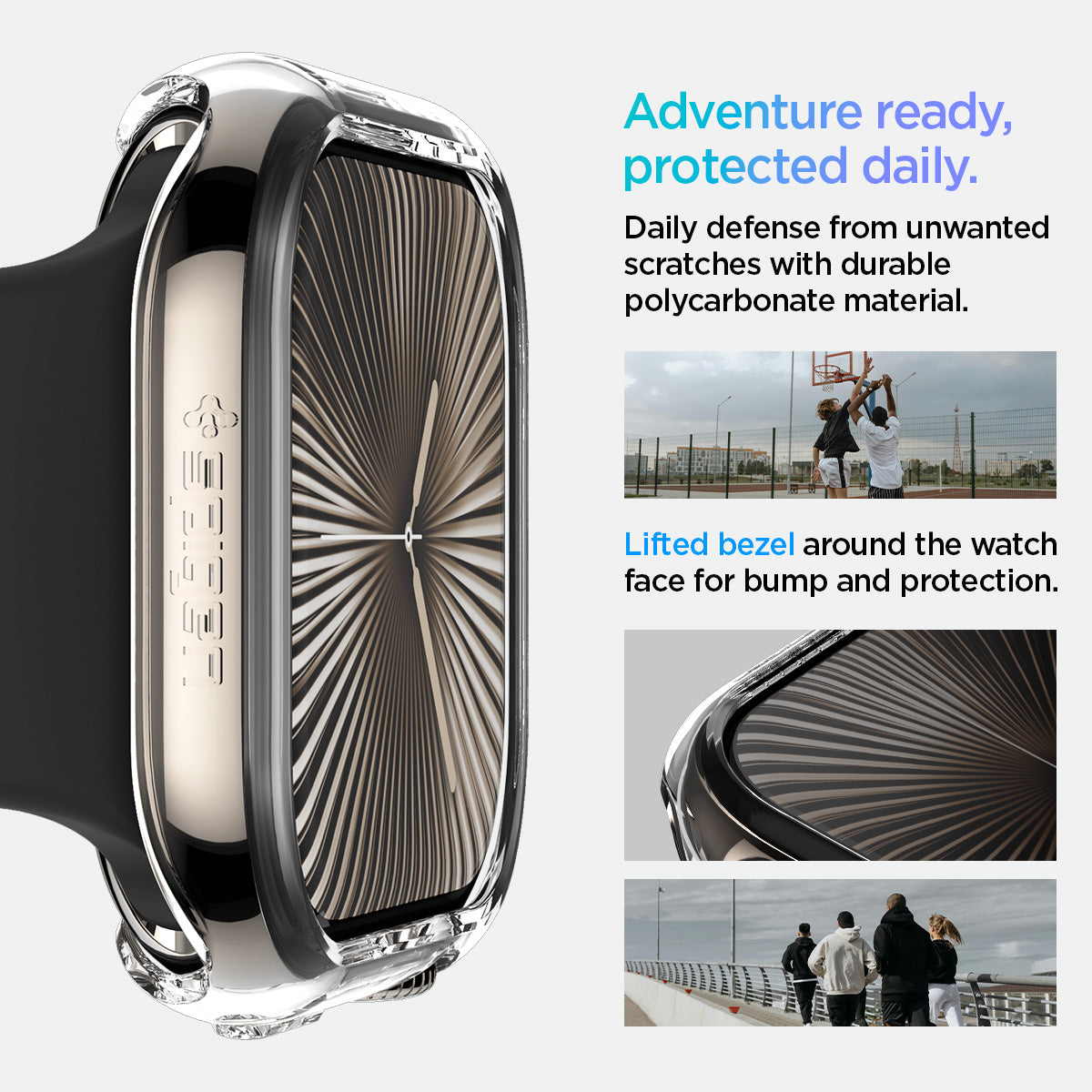 ACS08602 - Apple Watch 10 (46mm) Case Thin Fit in Crystal Clear daily defense from unwanted scratches with durable polycarbonate material. Adventure ready, protected daily. Lifted bezel around the watch face for bump protection.