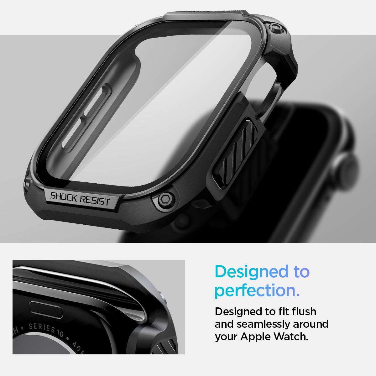 ACS08603 - Apple Watch 10 (46mm) Case Tough Armor in Black has designed to fit flush and seamlessly around your apple watch. Designed to perfection.