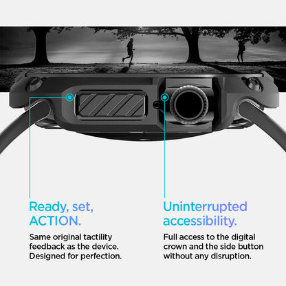 ACS08603 - Apple Watch 10 (46mm) Case Tough Armor in Black Same original tactility feedback as the device designed for perfection. Showing Ready, set, Action. Uninterrupted accessibility. Full access to the digital crown and the side button without any disruption.
