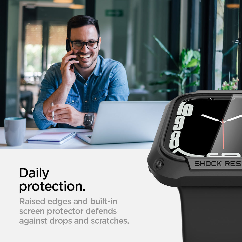 ACS04191 - Apple Watch Series (41mm) Case Tough Armor in black raised edges and built in screen protector defends against drops and scratches. Daily protection.