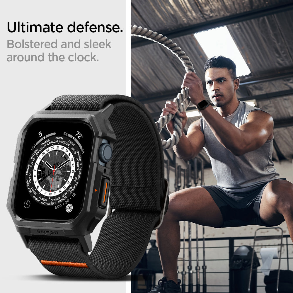 ACS07103 - Apple Watch (45mm) Lite Fit Pro in Matte Black showing the ultimate defense. Bolstered and sleek around the clock