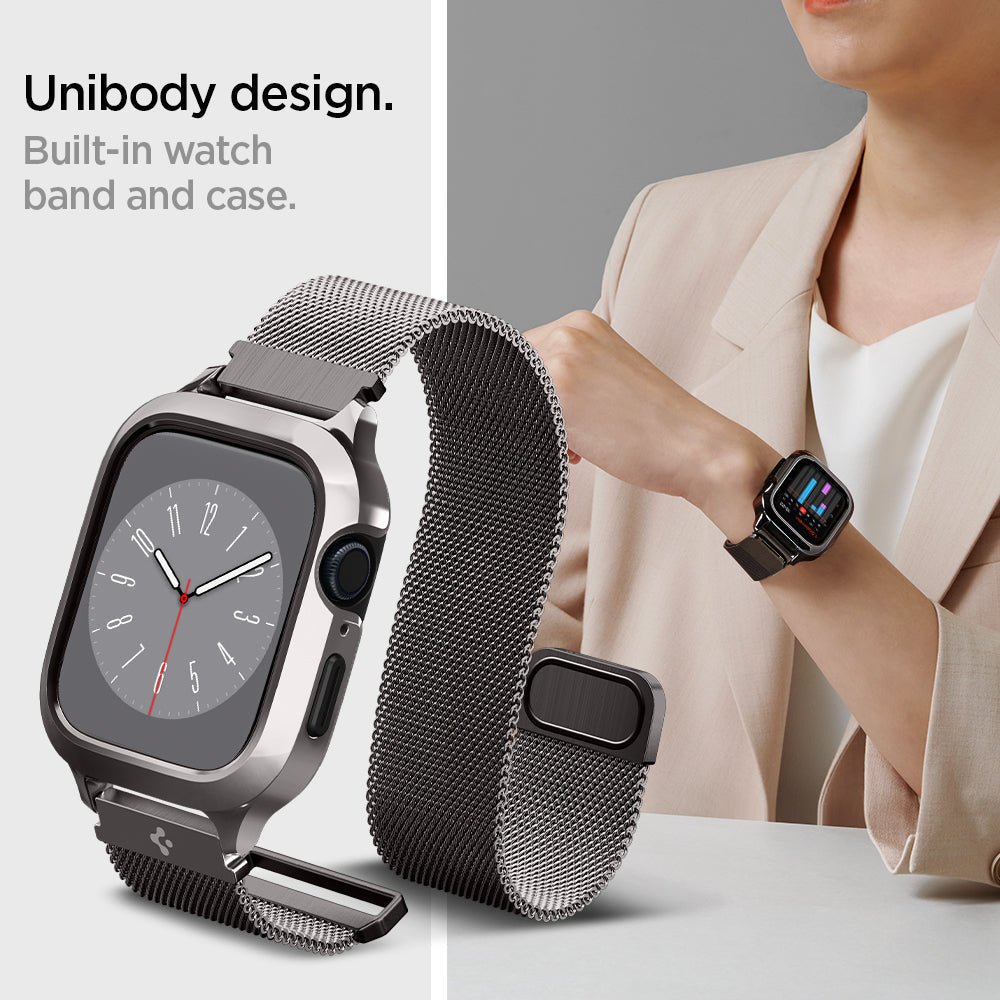 ACS04587 - Apple Watch (41mm) Metal Fit Pro in Graphite showing the unibody design. Built-in watch band and case