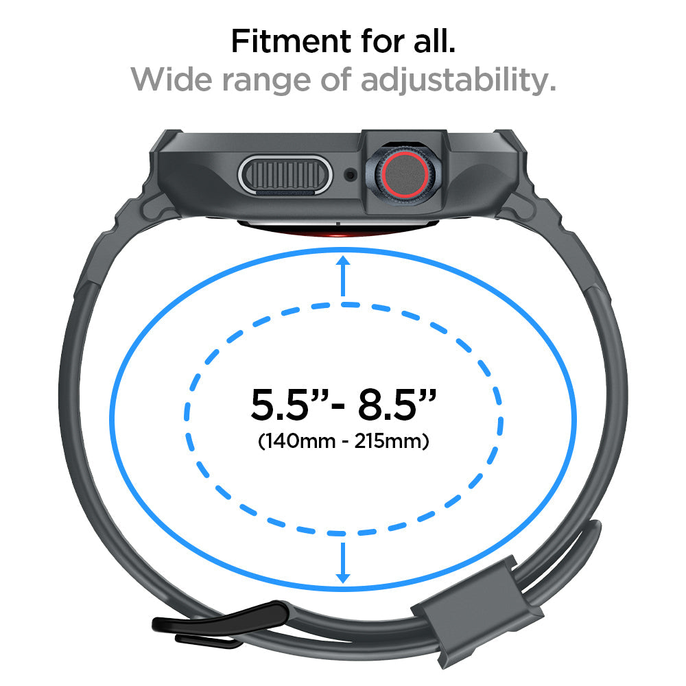 ACS07387 - Apple Watch (45mm) Rugged Armor Pro in Dark Gray fitment for all, wide range (140mm-215mm) of adjustability.
