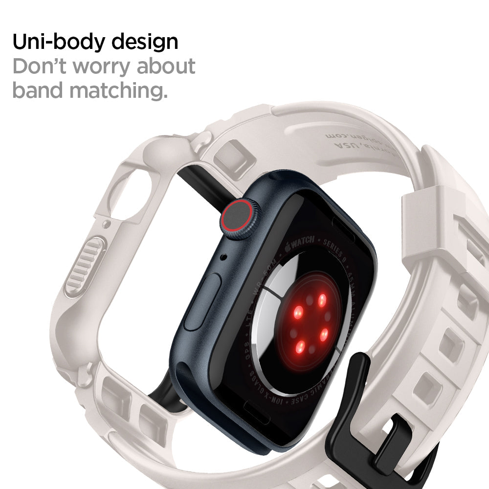 ACS07386 - Apple Watch (45mm) Rugged Armor Pro in Dune Beige uni-body design. Don't worry about band matching.