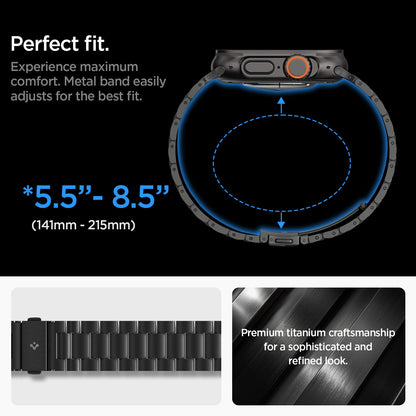AMP11577 - Apple Watch Series - Modern Fit Titanium Black adjustable metal link band fits wrist sizes from 5.5 to 8.5 inches.