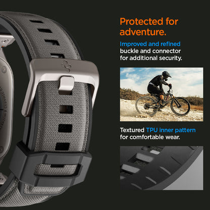 AMP09104 - Apple Watch Ultra (49mm) DuraPro Armor in Gray improved and refined buckle and connector for additional security. textured TPU inner pattern for comfortable wear.