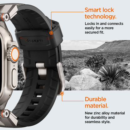 AMP09104 - Apple Watch Ultra (49mm) DuraPro Armor in Gray locks in and connects easily for a more secured fit. New zinc alloy material for durability and seamless style.
